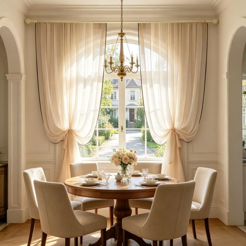 Home Fragrance Linen - ستائر شيفون كتان بحدود سوداء بنمط